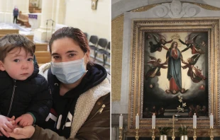 Lianne Cassar con su hijo Francesco. Virgen de Ta' Pinu. Foto: Mercedes De La Torre / ACI Prensa 