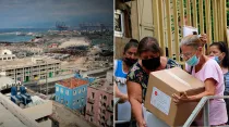 El Líbano luego de la explosión y personas recibiendo ayuda. Créditos: Ayuda a la Iglesia Necesitada (ACN)