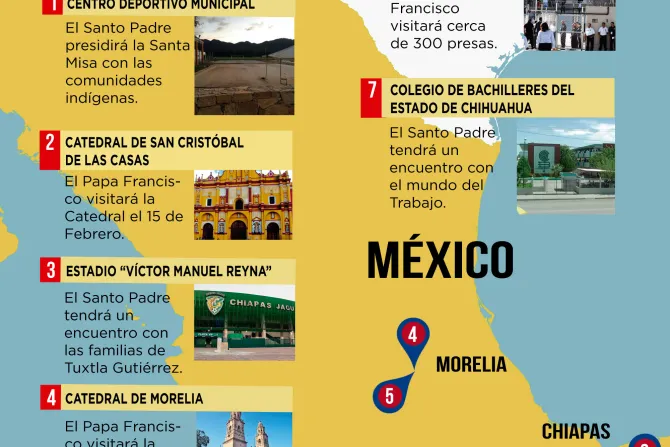 [INFOGRAFÍA] Itinerario del Papa para las ciudades de Chiapas, Morelia y Ciudad Juárez