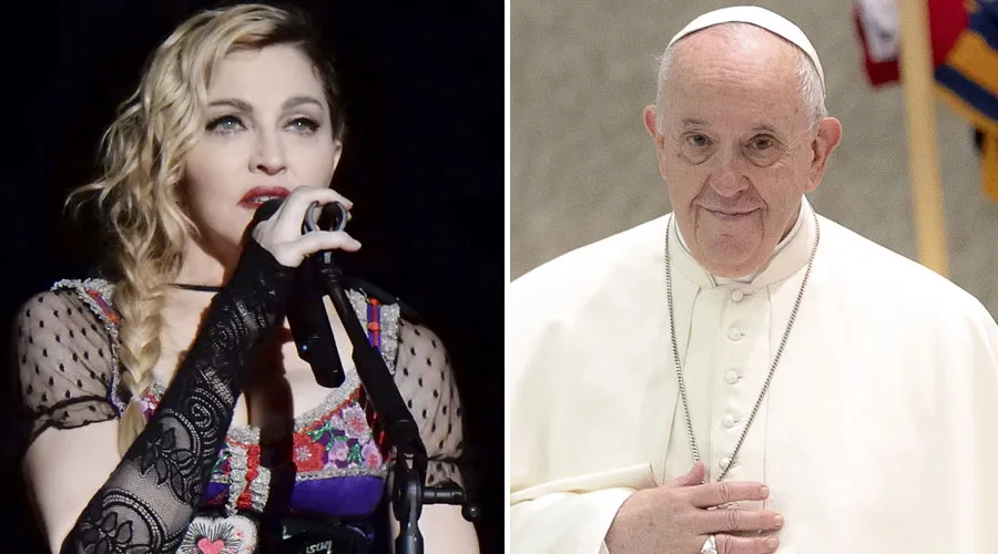 Madonna. Crédito: chrisweger (CC BY-SA 2.0) / Papa Francisco. Crédito: Daniel Ibáñez / ACI Prensa