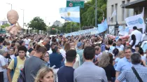 Manifestación contra protocolo del aborto en Buenos Aires. Crédito: Partido Celeste.