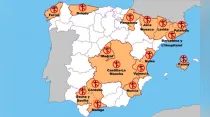 Mapa de agresiones contra católicos en España. Imagen: Actuall