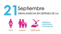 Afiche promocional de marchas del 21 de septiembre. Cru00e9dito: Frente Nacional por la Familia.