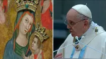 Imagen de la Virgen María y el Papa Francisco en la Basílica de San Pedro en la Misa de hoy. Crédito: Youtube Vatican Media