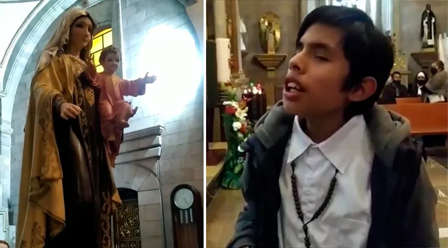 Niño ciego conmueve las redes cantándole a la Virgen “María, mírame”