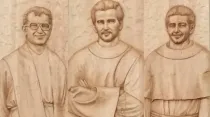 Imagen de los sacerdotes mártires Alessandro Dordi, Miguel Tomaszek y Zbigniew Strzalkowski en Catedral de Nuevo Chimbote. Foto: David Ramos / ACI Prensa.
