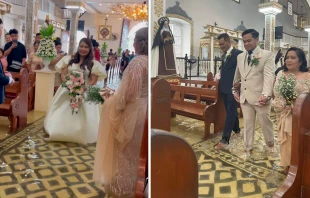 Dianne (izq.) y Paulo (der) mientras se dirigen al altar de la iglesia. Cru00e9dito: Cortesu00eda Maria Jasmin Halili 