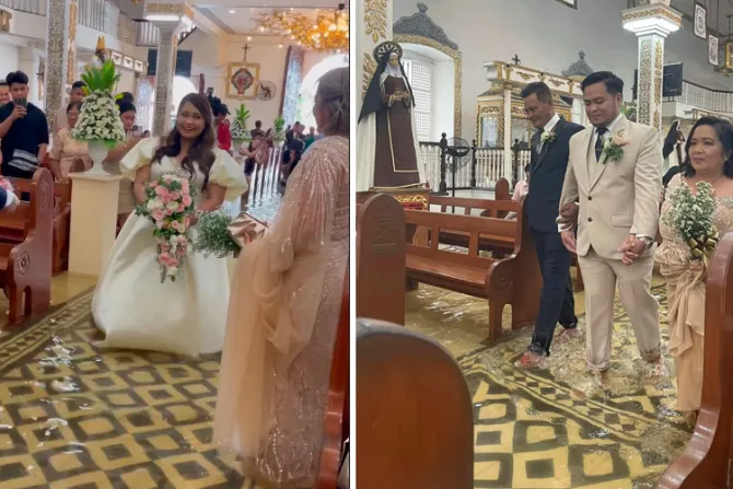 Una iglesia inundada no impidió celebrar un feliz matrimonio en Filipinas