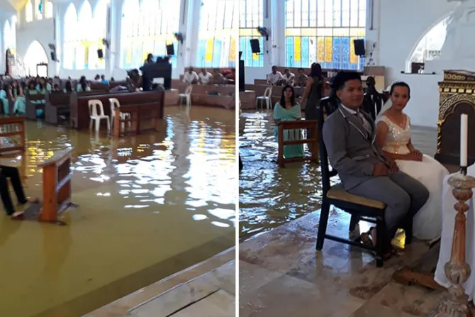 VIRAL: La inundación de una iglesia no impidió a esta pareja contraer matrimonio