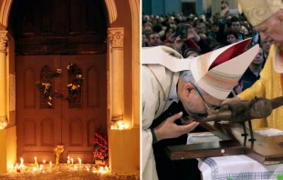 Misa de desagravio y Mons Jorge Concha besando crucifijo / Foto: Iglesia.Cl 