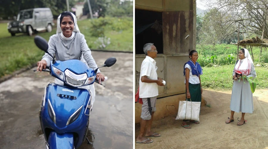 Sor Shobka Rani Talari en su nueva moto en India. Crédito: ACN. ?w=200&h=150