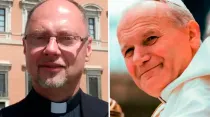 Mons. Slawomir Oder y el Papa San Juan Pablo II. Crédito: Twitter Church in Poland - Vatican Media