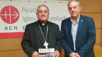 Mons. Antoine Chahda, Arzobispo de Alepo (Siria) (izq) y Javier Menéndez Ros, director de ACN España. Foto: ACN España. 