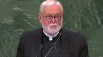Mons. Paul Gallagher durante su intervención en la ONU. Foto: HolySeeUN