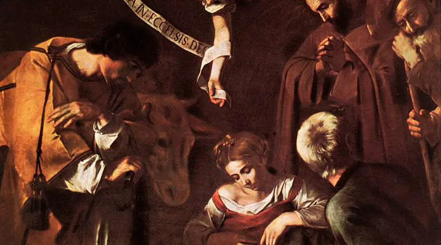 “Natividad con los santos Lorenzo y Francisco de Asís” de Michelangelo Merisi da Caravaggio (1600)