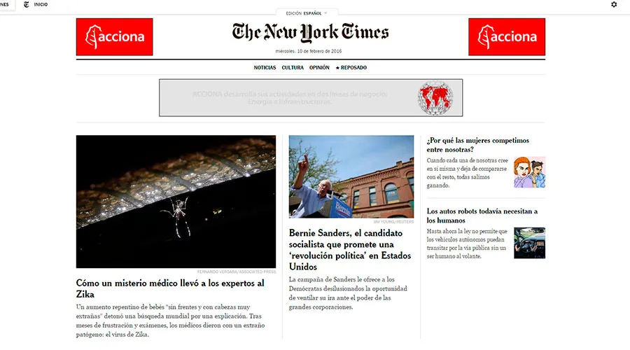 The New York Times en español. Captura de pantalla del sitio web?w=200&h=150