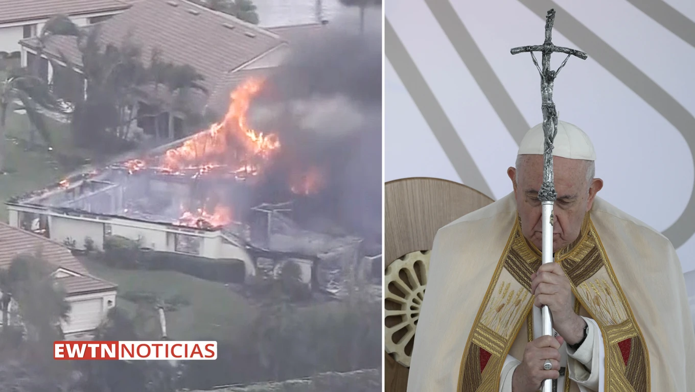 Vista aérea de casas dañadas por huracán Ian en Florida de WPLG-TV / Papa Francisco en oración. Crédito: EWTN Noticias?w=200&h=150