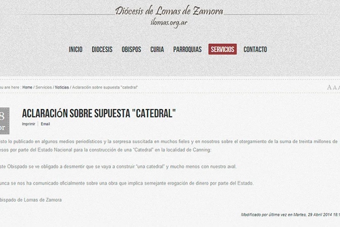 Argentina: Desmienten construcción de “catedral” en localidad de Canning