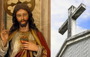 Corazu00f3n de Jesu00fas. Cru00e9dito: Zvonimir Atletic - Shutterstock / Imagen referencial de cruz. Cru00e9dito: liyuhan - Shutterstock 
