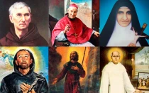 Arriba: Ludovico de Casoria, Giovanni Antonio Farina, Eufrasia Eluvathingal. Abajo: Nicola da Longobardi, Amato Ronconi y Kuriakose Elias Chavara