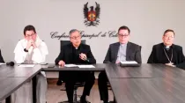 Los obispos de Colombia en rueda de prensa. Crédito: Captura de video Facebook CEC