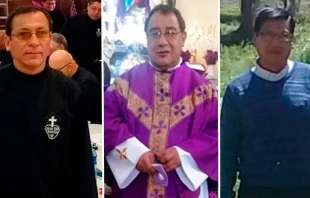 De izq. a der, los obispos auxiliares electos Pedro Luis Fuentes, Mario Luis Duru00e1n, Basilio Mamani Quispe. Cru00e9dito: CEB 