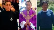 De izq. a der, los obispos auxiliares electos Pedro Luis Fuentes, Mario Luis Durán, Basilio Mamani Quispe. Crédito: CEB