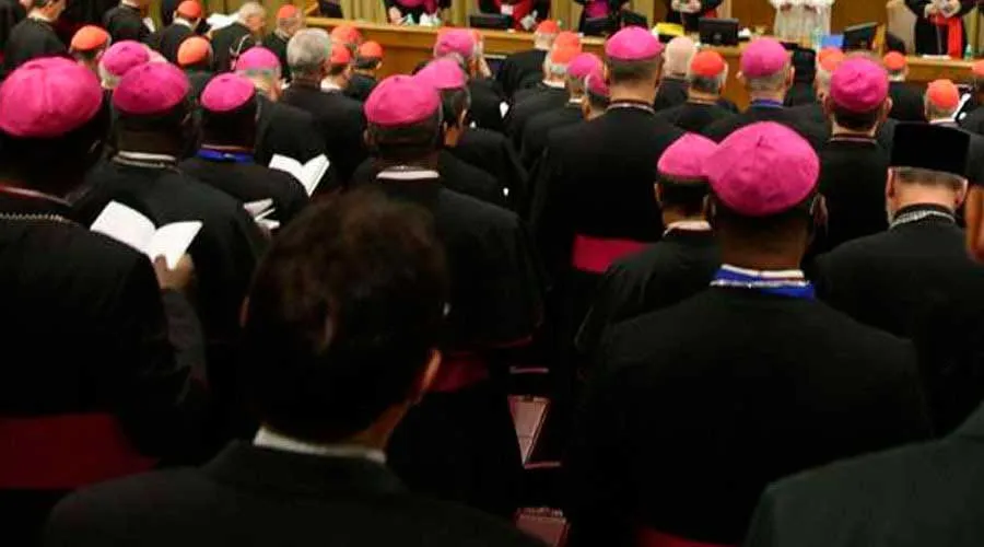 Obispos reunidos en el aula del Sínodo del Vaticano. Crédito: Daniel Ibañez / ACI Prensa