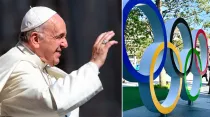 El Papa Francisco en el Vaticano / Símbolos de las Olimpiadas - Crédito: Daniel Ibáñez - ACI Prensa / Unsplash