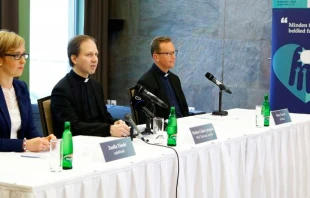 Organizadores del 52u00b0 Congreso Eucaru00edstico Internacional Budapest en rueda de prensa. Cru00e9dito: iec2020.hu 