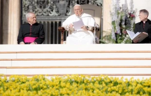 El Papa Francisco en la Audiencia General de este 12 de abril. Cru00e9dito: Daniel Ibu00e1u00f1ez/ACI Prensa 