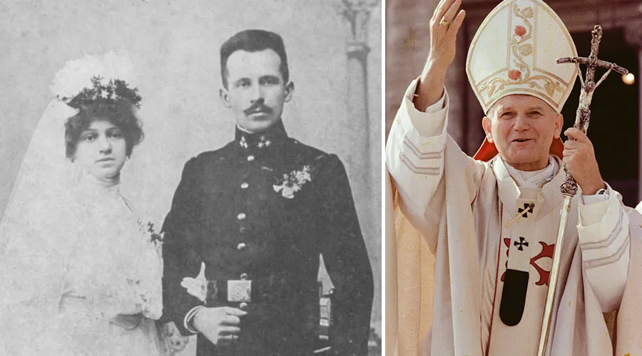 Karol Wojtyla y su esposa Emilia de Kaczorowski (izquierda) y San Juan Pablo II (derecha) / Crédito: Dominio Público y Vatican News