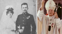 Karol Wojtyla y su esposa Emilia de Kaczorowski (izquierda) y San Juan Pablo II (derecha) / Crédito: Dominio Público y Vatican News