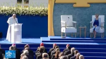 El Papa pronuncia su discurso ante la presidenta eslovaca. Foto: Captura Youtube