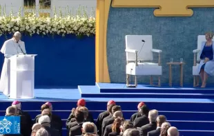 El Papa pronuncia su discurso ante la presidenta eslovaca. Foto: Captura Youtube 