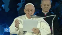 El Papa Francisco en el "Festival de las Familias", al inaugurar el Encuentro Mundial de las Familias 2022. Crédito: Vatican Media.