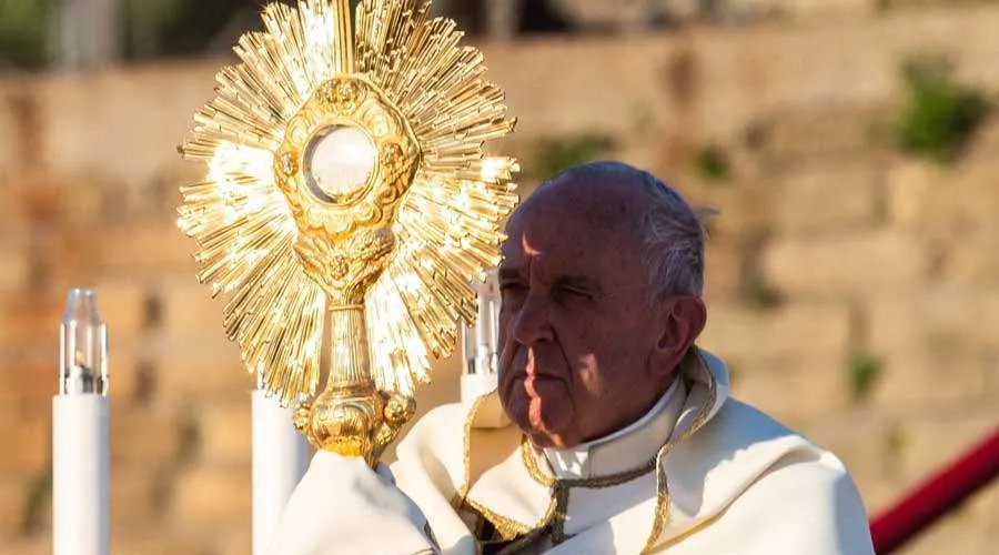 El Papa Francisco durante la celebración del Corpus Christi en el 2019. Crédito: Daniel Ibáñez (ACI)