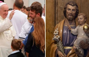 El Papa Francisco bendice a una familia / San Josu00e9. Foto: Daniel Ibu00e1u00f1ez / ACI Prensa 