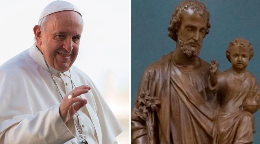 El Papa Francisco y la imagen de San José que regaló al seminario. Foto: ACI / Vatican Media?w=200&h=150