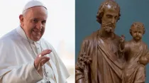 El Papa Francisco y la imagen de San José que regaló al seminario. Foto: ACI / Vatican Media