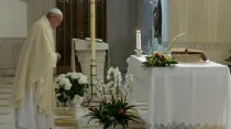 El Papa durante la Misa celebrada en Casa Santa Marta. Foto: Vatican Media