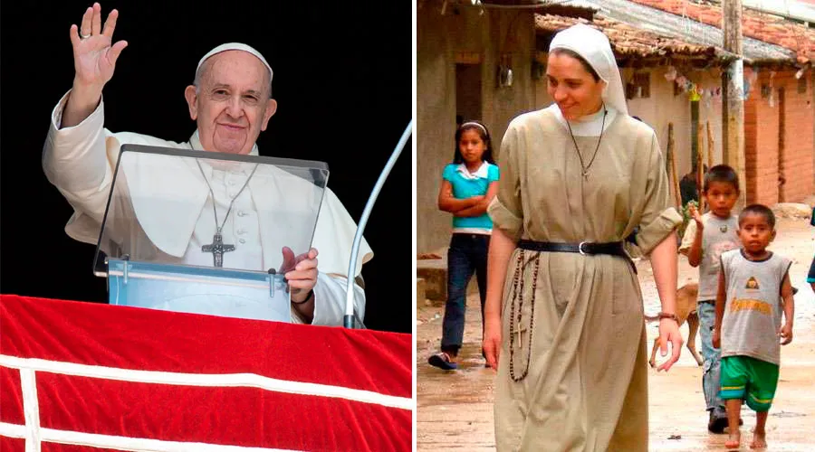 El Papa Francisco e imagen de archivo de una misionera. Foto: Vatican Media / OMP