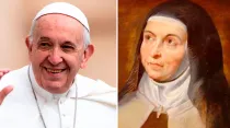 El Papa Francisco y retrato de Santa Teresa de Jesús. Foto: ACI Prensa