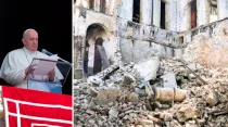 El Papa Francisco durante el Ángelus. Destrucción tras el terremoto en Haití. Foto: Vatican Media