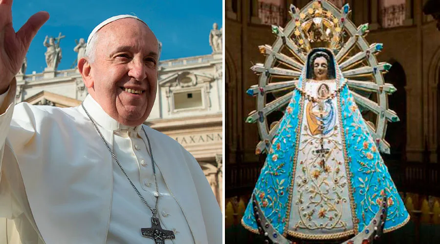 El Papa Francisco y la Virgen de Luján. Foto: Vatican Media / Santuario de Luján