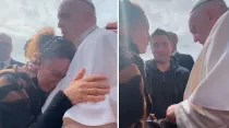 El Papa Francisco consuela a los padres cuya hija ha fallecido. Crédito: Twitter (captura de video)