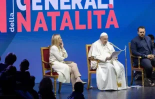 El Papa Francisco participó este 12 de mayo en la apertura de la segunda edición de los “Estados Generales de la Natalidad” en Italia. Crédito: Daniel Ibañez / ACI Prensa.  