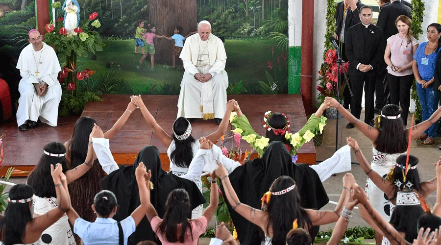 El Papa Francisco durante su visita a Puerto Maldonado, en la Amazonía peruana, en 2018. Foto: Vatican Media