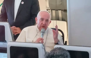 El Papa Francisco durante la rueda de prensa. Cru00e9dito: Alexei Gotovskiy (ACI) 