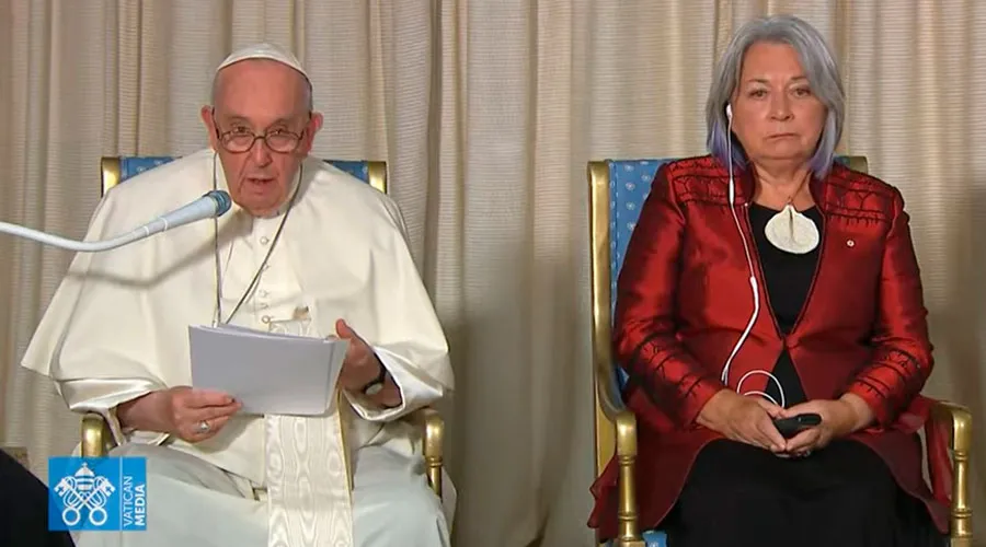 El Papa Francisco y la gobernadora general de Canadá, Mary Simon. Crédito: Captura de video (Vatican Media)?w=200&h=150